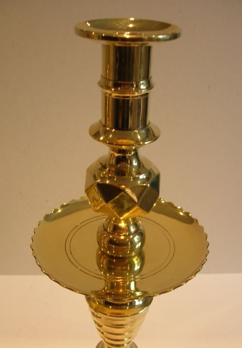 fig 1. Grand Pair Oversized Brass Diamond Candlesticks - Victorian