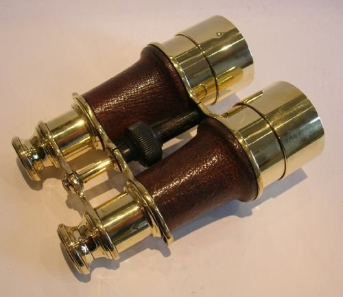 fig 2. Antique French Brass & Leather Binoculars Signed Lacomhe, PARIS.