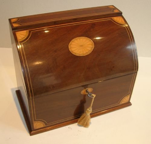 Antique English Fan Inlaid Stationery / Writing Box C. 1900 - Signed
