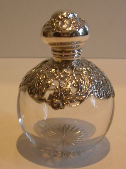 Stunning Sterling Silver Mounted Perfume Bottle - Art Nouveau - 1902