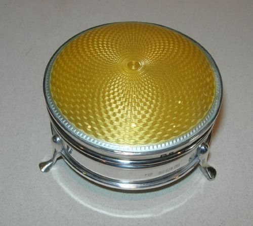 Fabulous English Sterling Silver & Guilloche Enamel Jewelry / Trinket Box