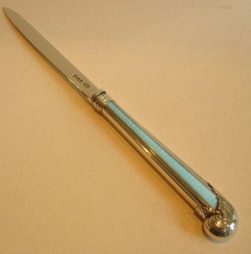 fig 1. Stunning Antique Sterling Silver and Blue Guilloche Enamel Letter Opener