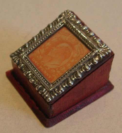 Antique English Sterling Silver Mounted Postage Stamp Box - 1902