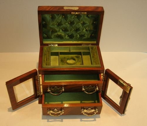 Stunning English Walnut Jewellery Box with Glazed Doors C.1900