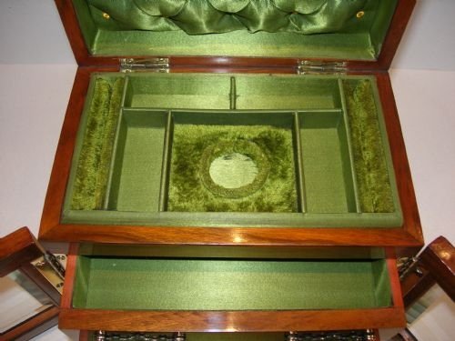 fig 2. Stunning English Walnut Jewellery Box With Glazed Doors c.1900