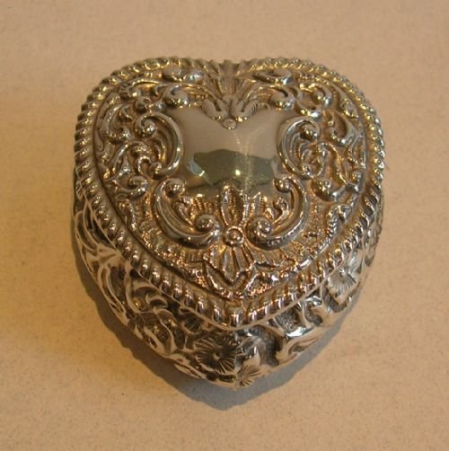 Antique English Sterling Silver Heart Shaped Box - 1901 by Matthew John Jessop