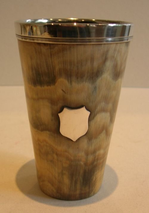 English Victorian Horn Cup or Beaker - Sterling Silver Mounted - 1873