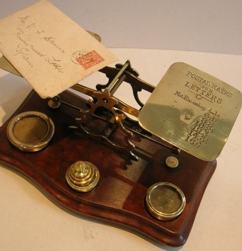 Antique English Mahogany and Brass Postage / Letter Scales C.1900