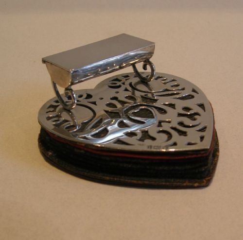 Rare Heart Shaped Sterling Silver Nib Wipe with Nib / Stamp Box