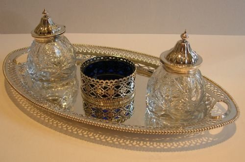 English Victorian Pierced Inkwell Standish / Inkstand - Diamond Registration for 1866