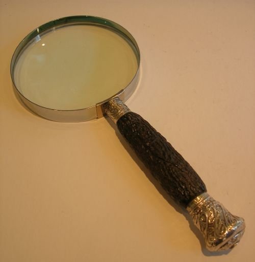 Large Antler Horn Handled Magnifying Glass - English Art Nouveau Sterling Silver Fittings