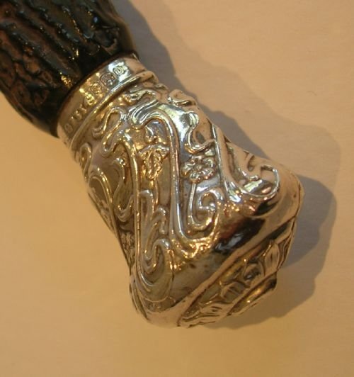 fig 1. Large Antler Horn Handled Magnifying Glass - English Art Nouveau Sterling Silver Fittings