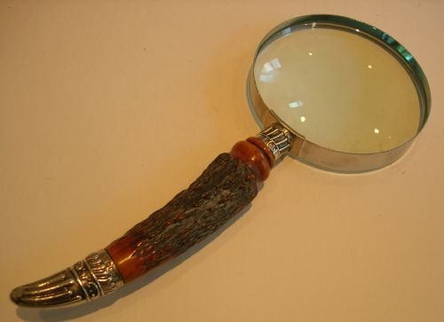 fig 1. Antique English Antler Horn & Sterling Silver Magnifying Glass