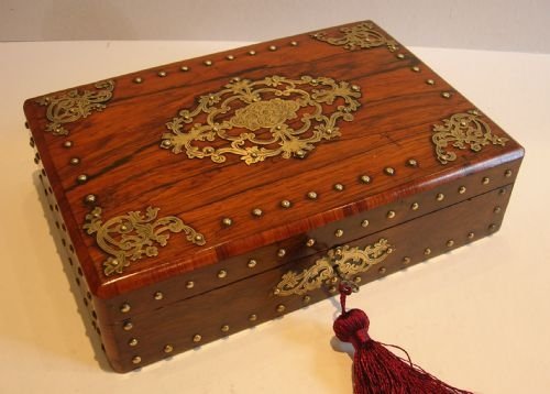 Stunning Antique French Brass Mounted Rosewood Games / Card Box