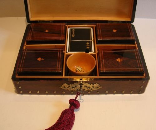 fig 1. Stunning Antique French Brass Mounted Rosewood Games / Card Box