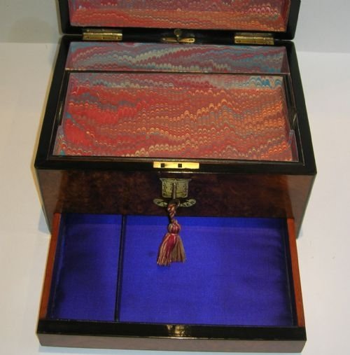 fig 2. Fabulous Antique English Burl Walnut Jewellery Box c.1860