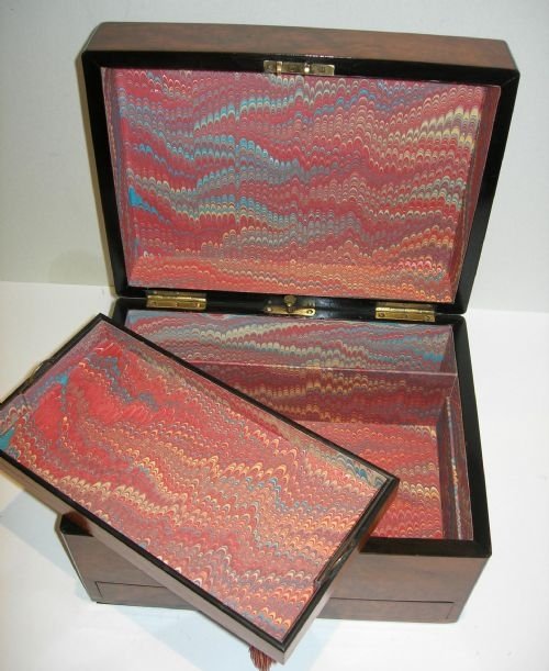 fig 1. Fabulous Antique English Burl Walnut Jewellery Box c.1860