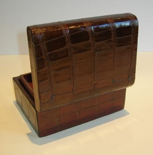 Small Antique English Crocodile or Alligator Clad Jewelry Box C.1890