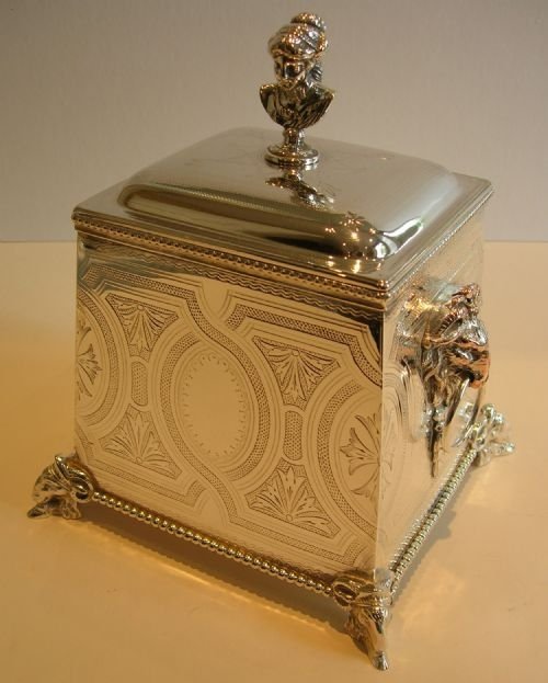 Top Notch Antique English Biscuit Box by Hukin & Heath - Figural
