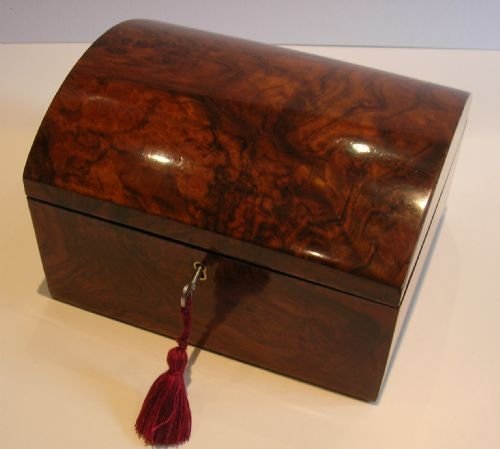Antique English Burl Walnut Jewelry or Table Box C.1880 - Domed Top