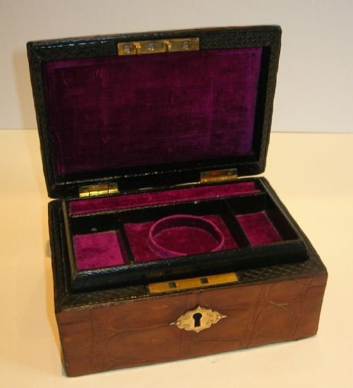 Small Victorian Crocodile / Alligator Skin Jewelry Box C.1890