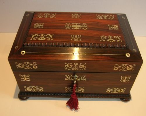 William IV Mother of Pearl Inlaid Rosewood Jewelry or Table Box C.1830