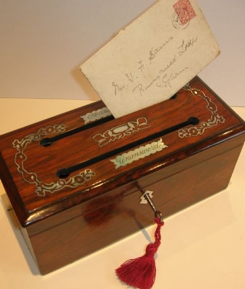 Early Victorian of Pearl Inlaid Rosewood Letter Box - Answered / Unanswered