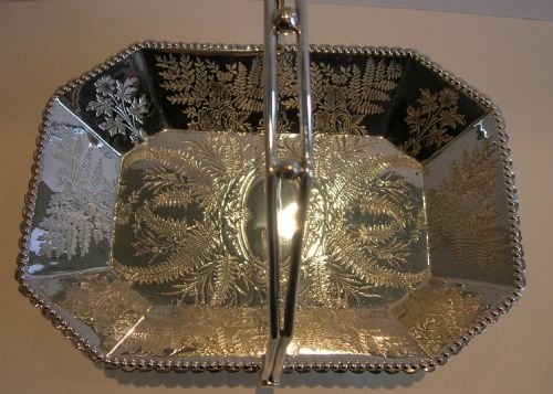 Antique English Fern Engraved Basket - Silver Plate C.1880