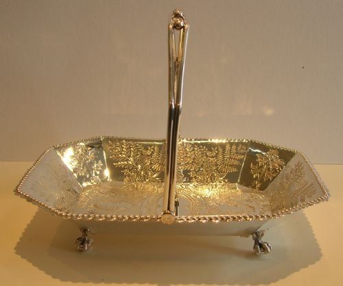 fig 1. Antique English Fern Engraved Basket - Silver Plate c.1880