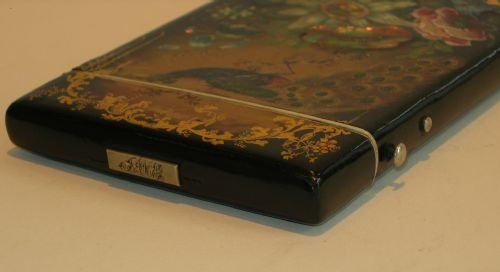 fig 1. Exquisite Antique English Papier Mache Card Case c.1840