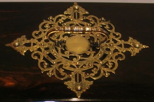 fig 1. Outstanding Brass Mounted Coromandel Tea Caddy / Satinwood Interior c.1850