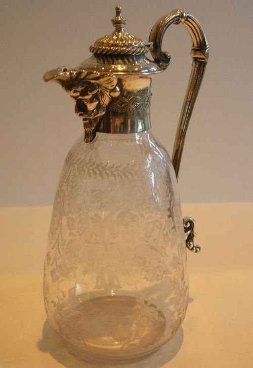 Antique English Floral Engraved Claret Jug with Figural Spout C.1880