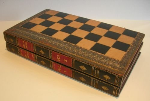Antique English Leather Covered Chess / Backgammon Box - Book Form - History of America