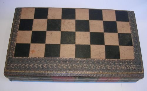 fig 1. Antique English Leather Covered Chess / Backgammon Box - Book Form - History of America