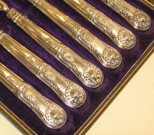 fig 1. Set Six English Victorian Sterling Silver Cake / Pastry / Desert Forks - Kings Pattern