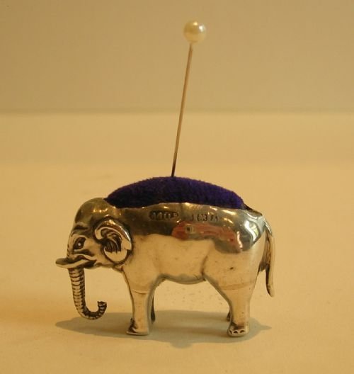 Antique English Figural Sterling Silver Pin Cushion - Elephant