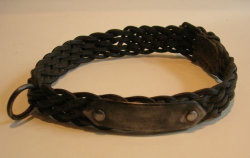 Victorian English Leather and Steel Dog Collar - Unusual Woven Form