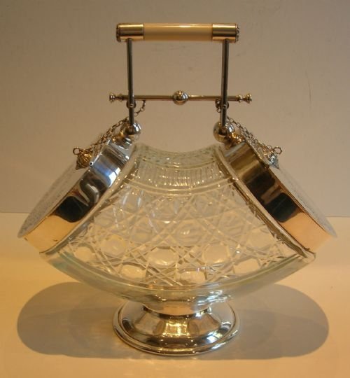 Rare & Grand English Glass and Silver Plate Automated Biscuit Box