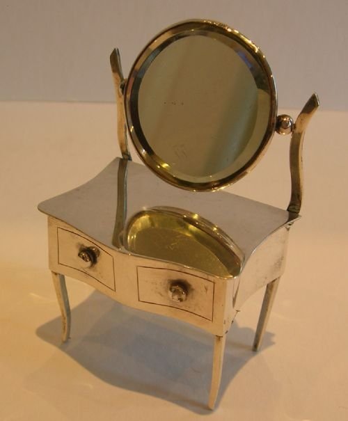 Charming Figural English Sterling Silver Jewellery Box - Dressing Table with Mirror