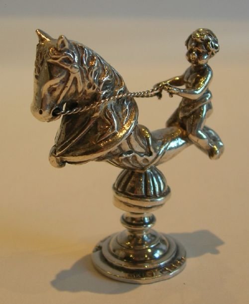 Charming Sterling Silver Figural Seal - Cherub Riding a Horse - 1902