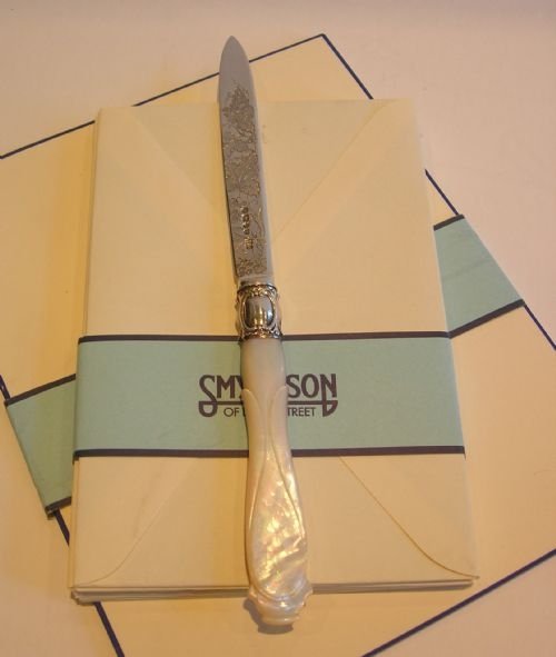 English Sterling Silver & Mother of Pearl Letter Opener - 1876
