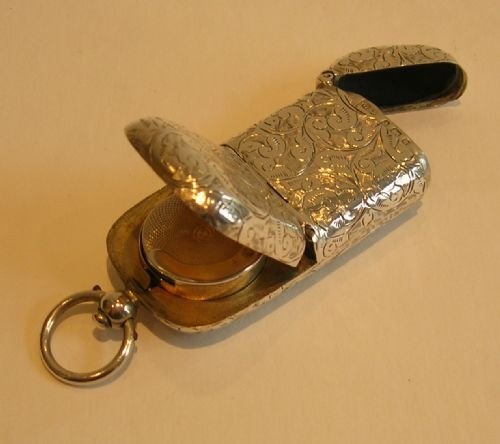 Rare Antique English Sterling Silver Vesta & Sovereign Case - 1901