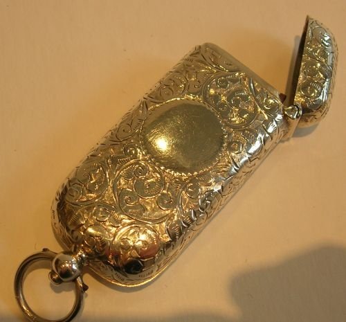 fig 1. Rare Antique English Sterling Silver Vesta & Sovereign Case - 1901