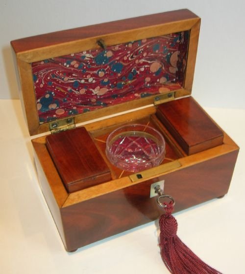 Rare Antique Miniature Mahogany Tea Caddy - Apprentice Piece / Salesman Sample C.1850