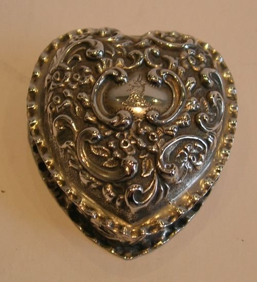 Antique English Sterling Silver Heart Pill Box - Victorian - 1899