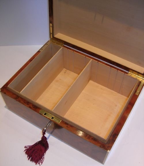 fig 1. Top-Notch English Burr Cedar Cigar Box With Ivory Trim c.1910
