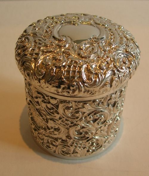 Fabulous Large Antique English Sterling Silver Cylindrical Box - 1901