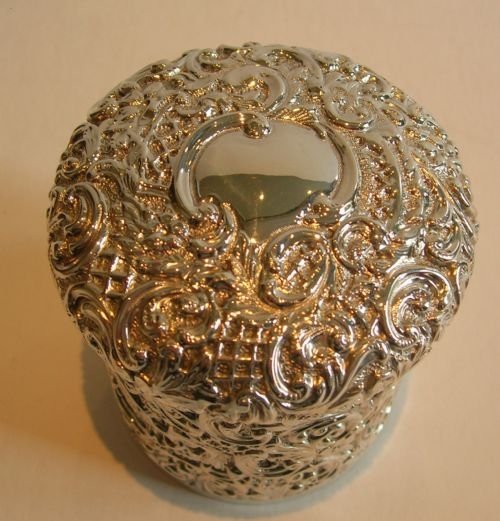 fig 1. Fabulous Large Antique English Sterling Silver Cylindrical Box - 1901