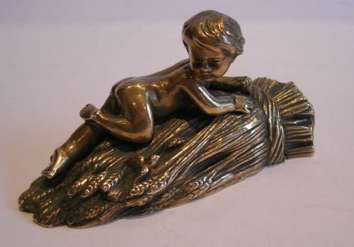 Stunning Antique Figural Table Vesta - Child Feeding a Bird C.1860