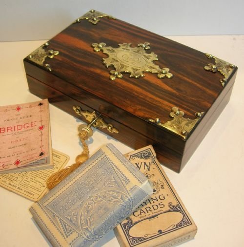 Antique English Brass Mounted Coromandel Playing " Cards " Box C.1860